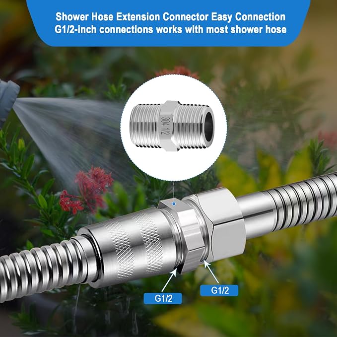 Shower Hose Extension, 1/2 to 1/2 Shower Hose Adapter, Used to Connect Two Hoses - Image 2