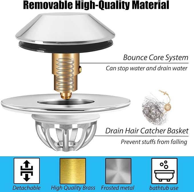 Bathtub Drain Stopper, Pop Up Tub Stopper Bottom - Image 5