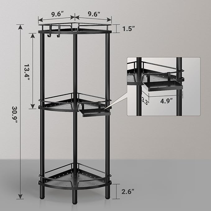 ELYKEN Corner Shower Caddy Standing, 3 Tier Rustproof Metal Shower Organizer - Image 2