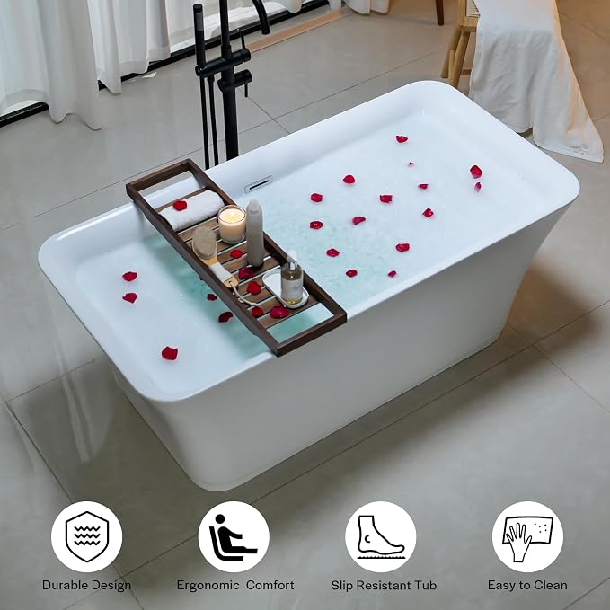 Empava 59" Freestanding Luxury Acrylic Soaking SPA Tub Modern Stand Alone - Image 5