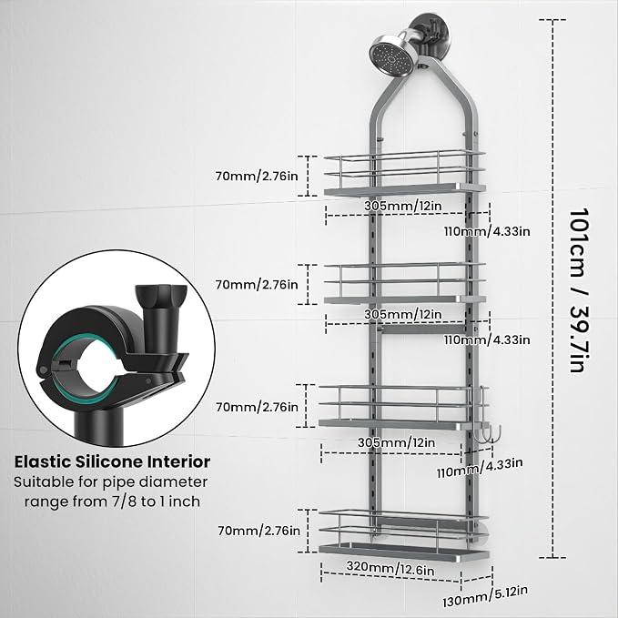 Shower Caddy Hanging, Adjustable Anti-Swing-Over The Shower Head Caddy - Image 6