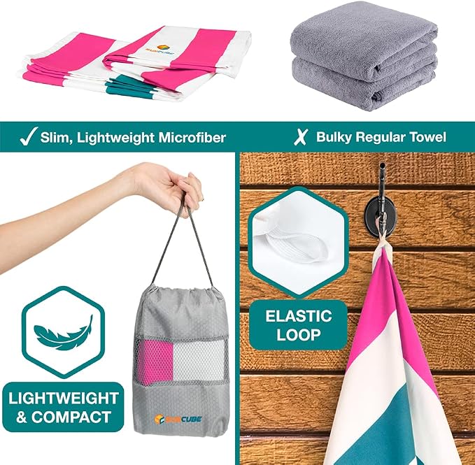 SUN CUBE Microfiber Beach Towel, Quick Dry Sand Free Beach Towel, Lightweight - Image 5