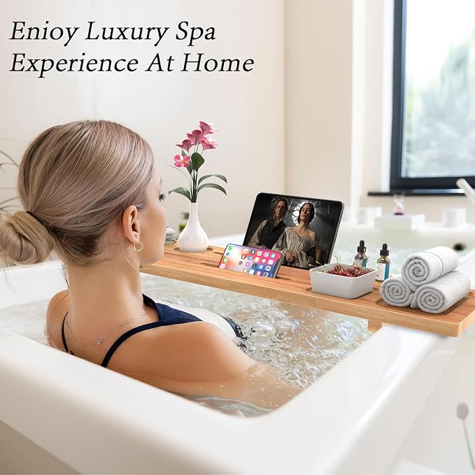 Bathtub Tray for Freestanding Bath, Solid Pine Wood Bath Tray for Tub, Bath - Image 2