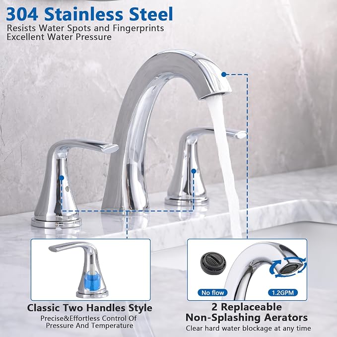 Chrome Widespread Bathroom Faucet - Image 3