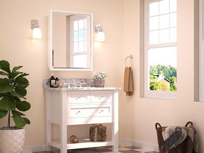 TETOTE Medicine Cabinet Mirror White Framed 21 x 27 Inch Aluminum Framed - Image 9