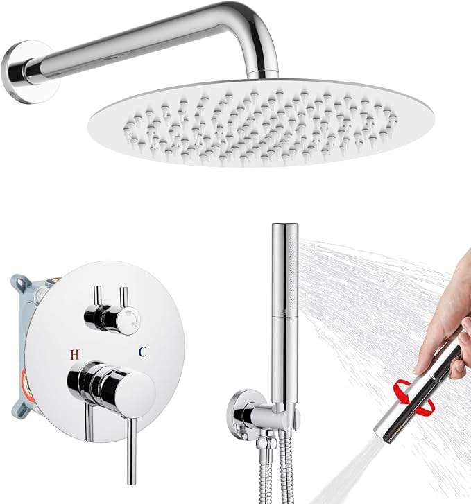 Airuida Shower Fixtures 2 Functions Shower Faucet Set Wall Mounted by Airuida