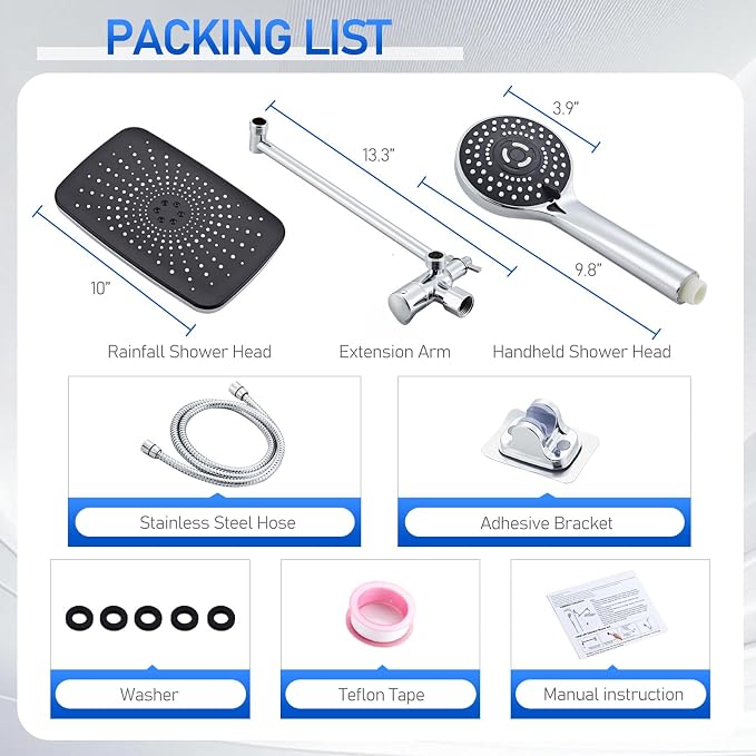 Wide Rain Shower Head With 5 Modes Handheld Showerheads, High Pressure - Image 8