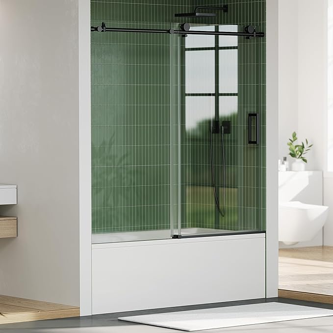 Frameless Sliding Shower Door, 5/16" SGCC Tempered Clear Glass by IDEALHOUSE