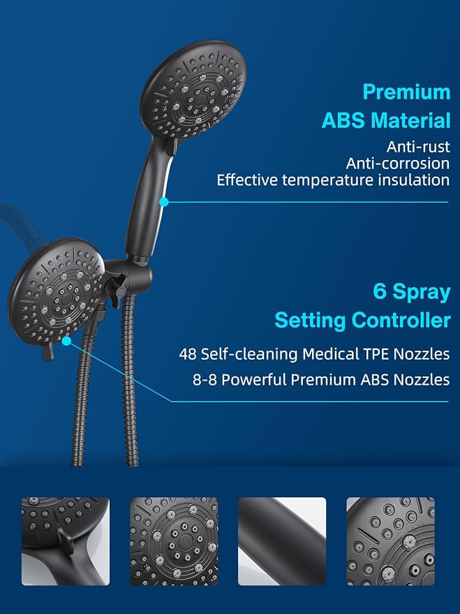 Cobbe Dual Handheld Shower Head Combo, Powerful Water-Saving Shower System 2 in - Image 5