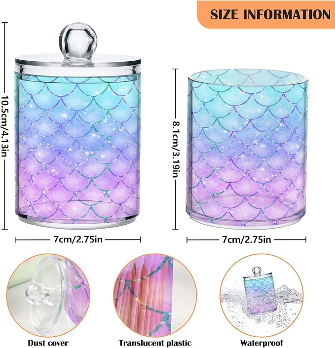 MNSRUU 2 Pack Qtip Holder Organizer Dispenser Pink Blue Mermaid Scales Bathroom - Image 3