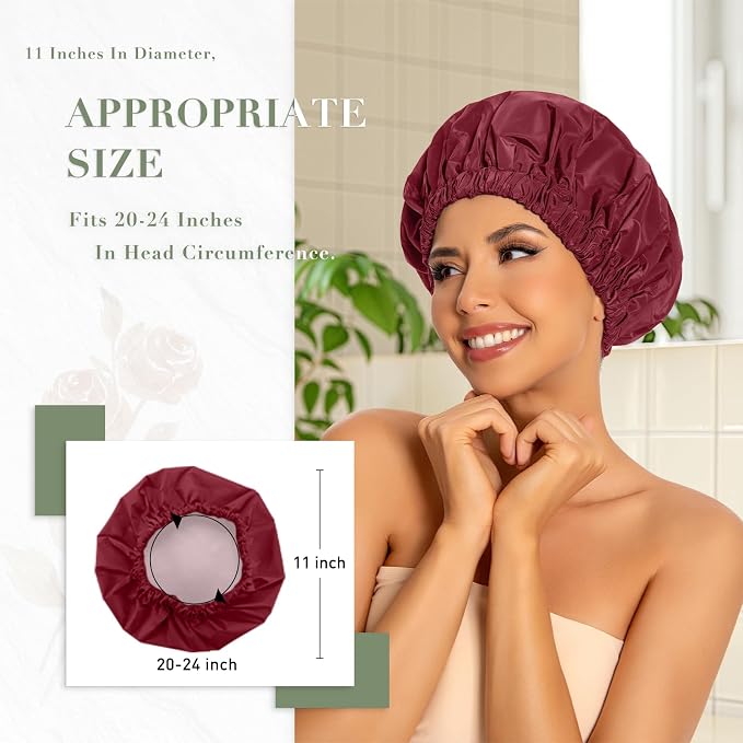 Reusable Shower Cap for Women, Large Waterproof Shower Essentials Bonnet - Image 3