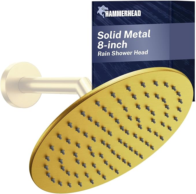HammerHead Showers Solid Metal Round 8 Inch Rainfall Shower Head, High Flow by HammerHeadShowers