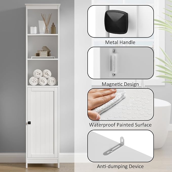 RRX Tall Bathroom Storage Cabinet, Slim Cabinet - Image 4