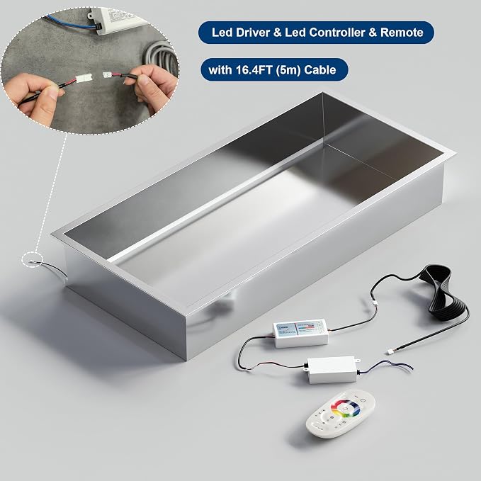 RGB LED Light Shower Niche, Brushed 24X12 in Stainless Steel Wall Cabinet - Image 4