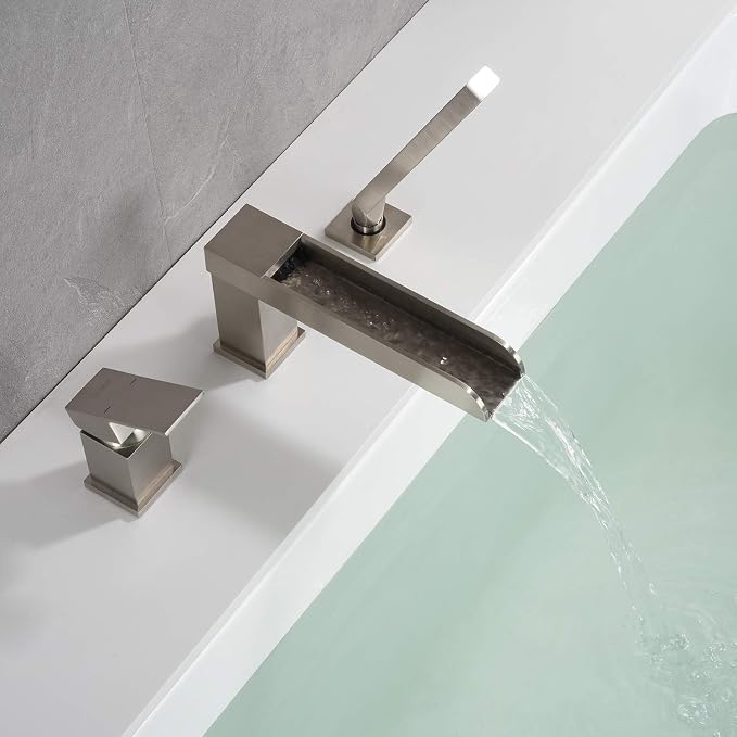 Waterfall Roman Tub Faucets Deck Mount Brushed Nickel Bathtub Faucets Brass Tub - Image 5