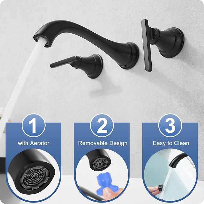 Brass Tub Filler Wall Mount 3 Hole, Farmhouse Black Tub Faucet, High Pressure 2 - Image 8