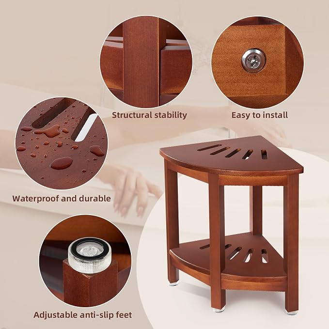 Corner Shower Bench with Shelf, 16.5" H Corner Shower Stool - Image 3
