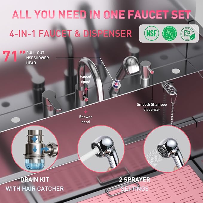 Dog Washing Station – 61 inch Professional 304 Stainless Steel Grooming Tub - Image 6