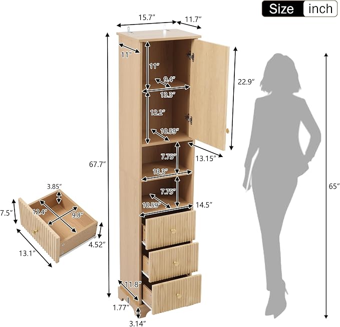 68" Fluted Tall Narrow Storage Cabinet - Image 2