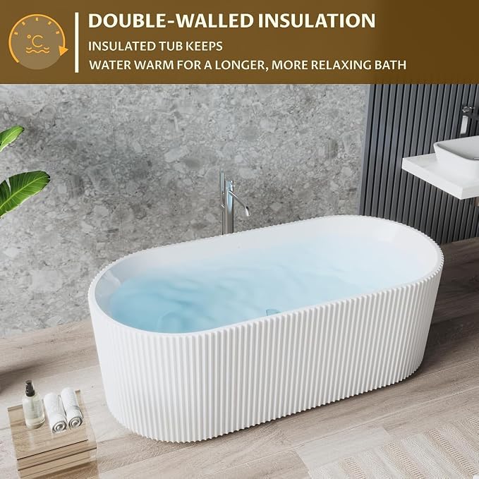 59" Free Standing Tub, Acrylic Soaking Bathtub, Stand Alone Freestanding Tub - Image 4