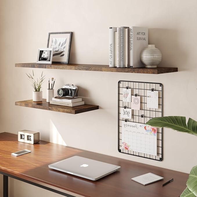 Wall Shelf Set of 3, Rustic Brown Floating Shelves 36 in W x 10 in D x 1 in H - Image 2