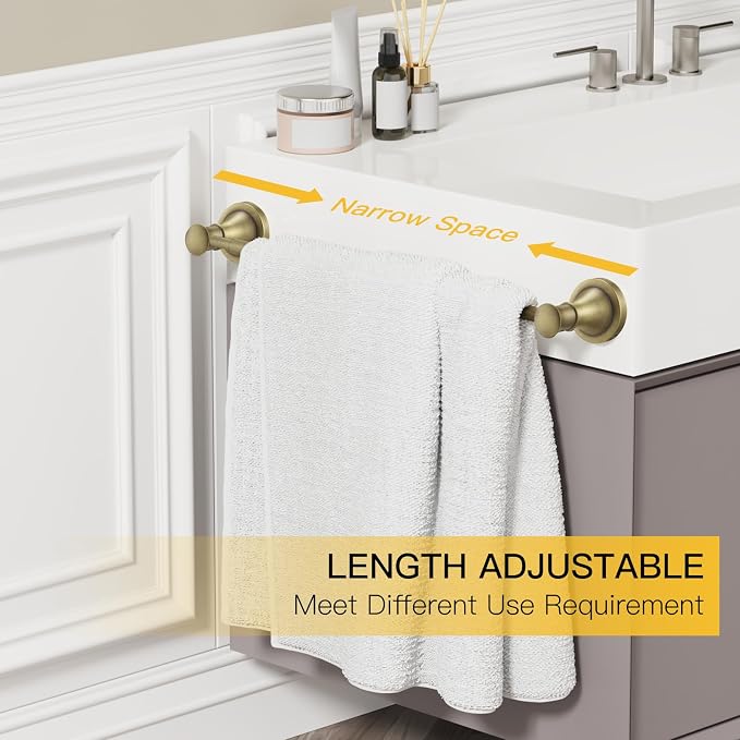 BESy Adjustable Antique Brass 16.5 to 28.7 Inch Bath Towel Bar Rack - Image 2