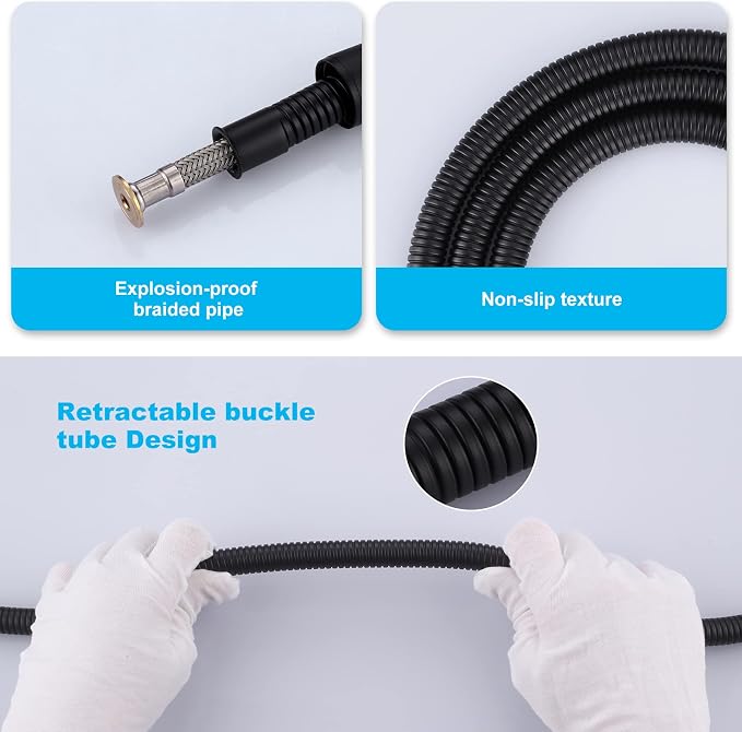 ALEASHA 79 Inches Shower Hose Matte Black Finished, SUS 304 Stainless Steel - Image 3