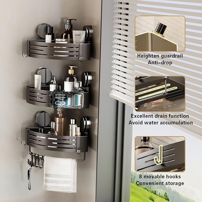 VOLPONE Shower Caddy Suction Cup No Drilling Suction Cup Shower Shelf Heavy - Image 4
