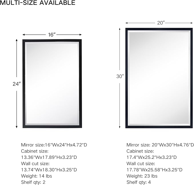 TEHOME Brush Nickel Metal Framed Recessed Bathroom Medicine Cabinet - Image 5