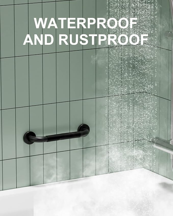 12 Inch Black Shower Grab Bar w/Anti Slip Rubber Grip, Munzong 2 Pack Stainless - Image 5