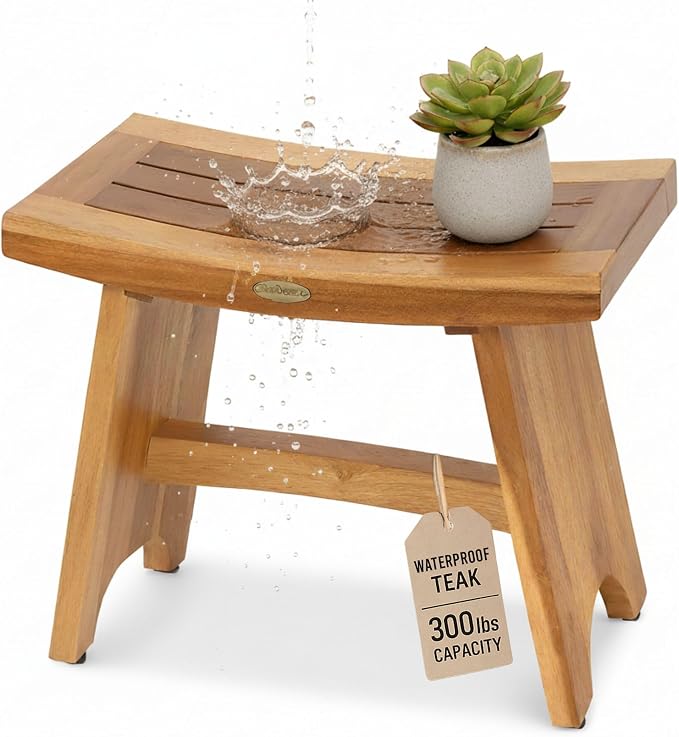 EcoDecors 24 Inch Serenity Teak Shower Bench – Waterproof Bathroom Seat | by EcoDecors