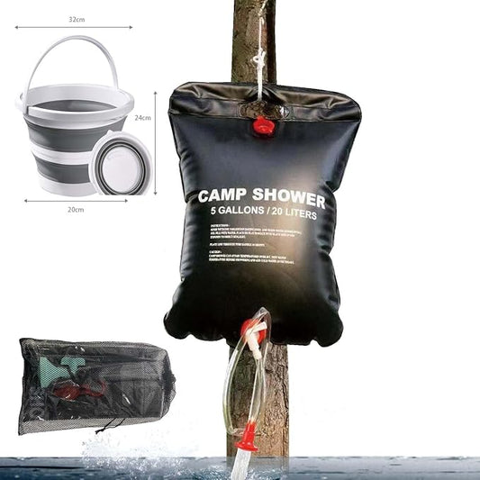 Portable Shower for Camping, Outdoor Camping Shower Bag 5 Gallon/20L, by FreshenUpEmbraceAdventure