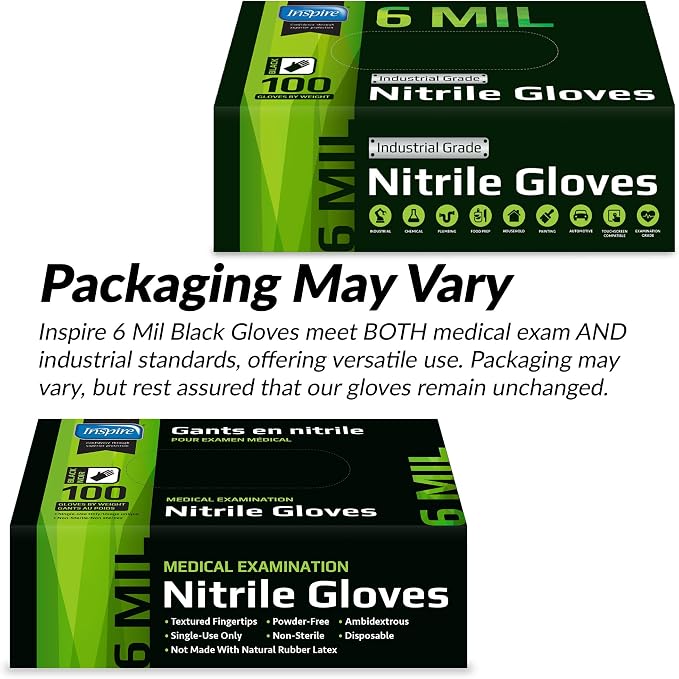 Inspire Black Nitrile Gloves HEAVY DUTY 6 Mil Nitrile Chemical Resistant - Image 6