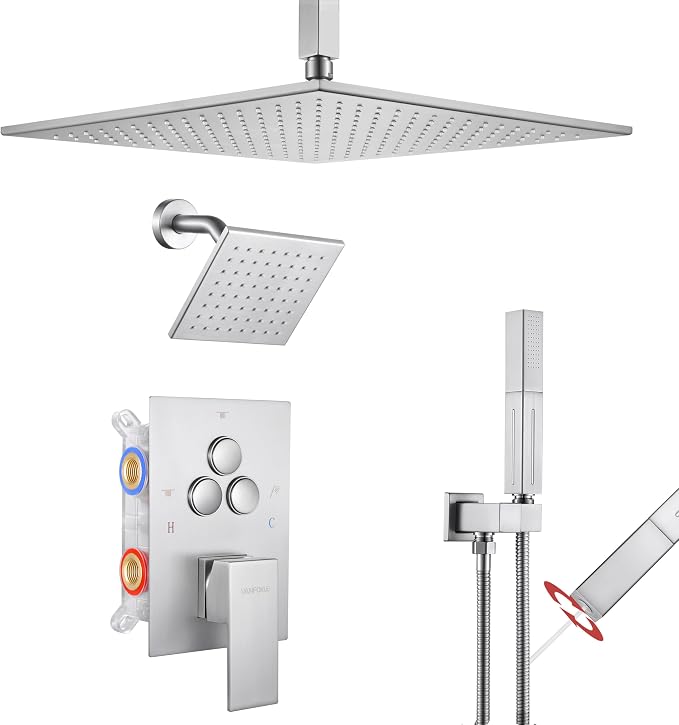 VANFOXLE Shower Faucet Set Brushed Nickel Shower System, Push Button Diverter by VANFOXLE