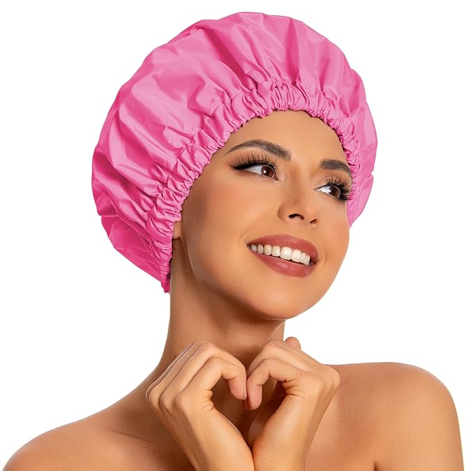 Reusable Shower Cap for Women, Large Waterproof Shower Essentials Bonnet by Edoneery