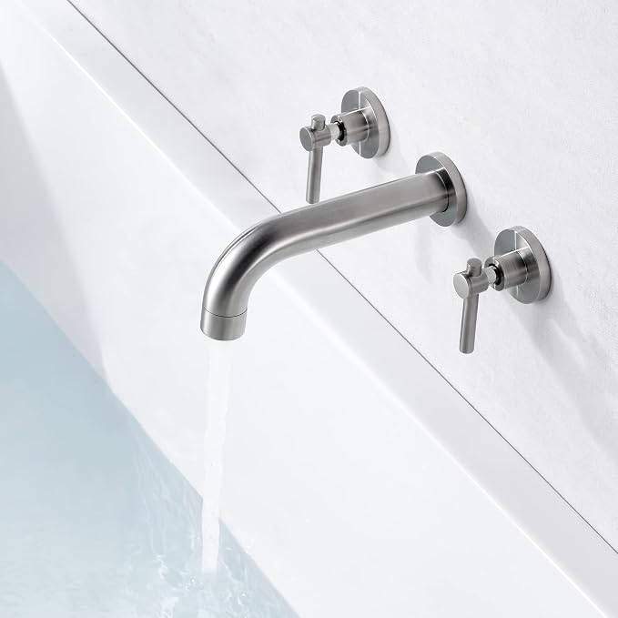 SUMERAIN Wall Mount Tub Faucet Brushed Nickel 3 Hole Bathtub Filler Faucet - Image 4