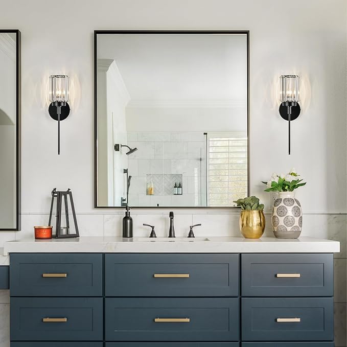 Single Black Wall Sconce, Modern Crystal Vanity Lighting Fixture - Image 4