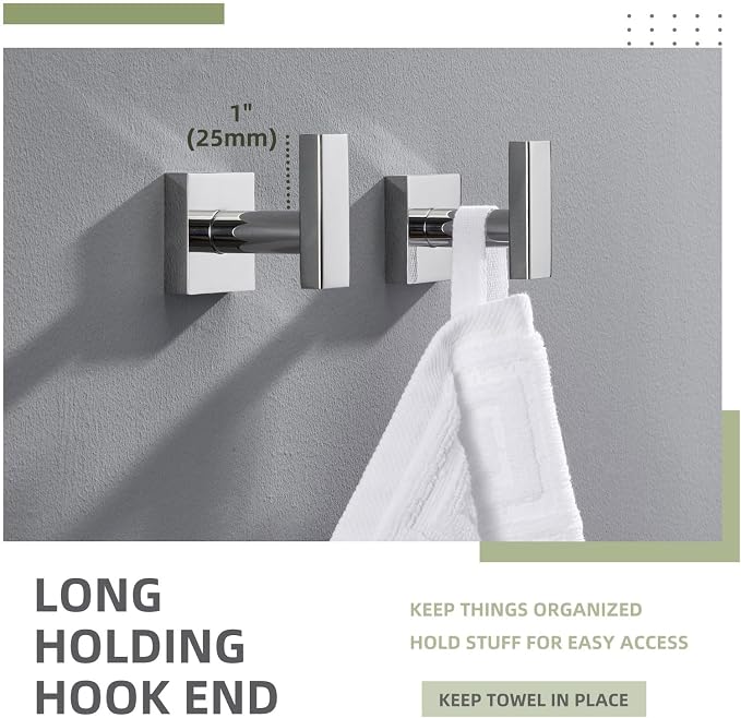 Angle Simple Bath Towel Hook 2 Pack, Stainless Steel Square Robe Coat Holder - Image 3