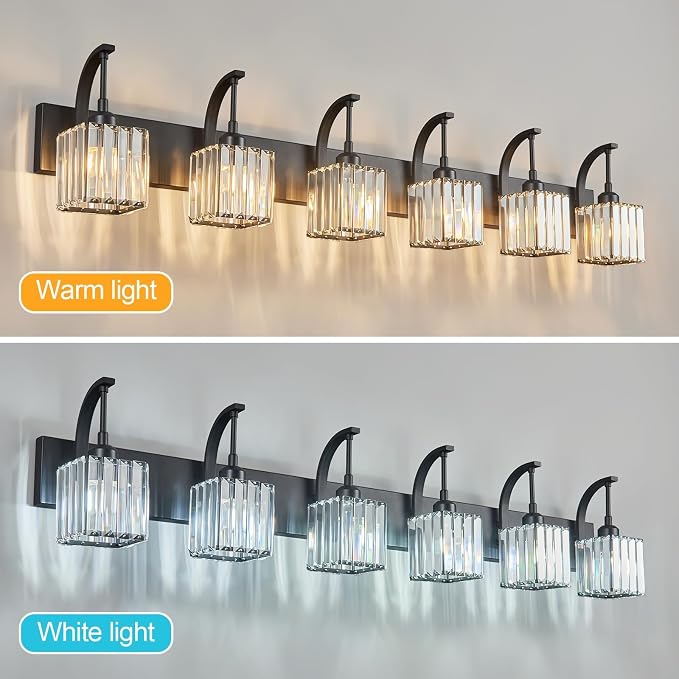 Crystal Vanity Lights 6-Light Black Bathroom Vanity Lights Modern Crystal - Image 3