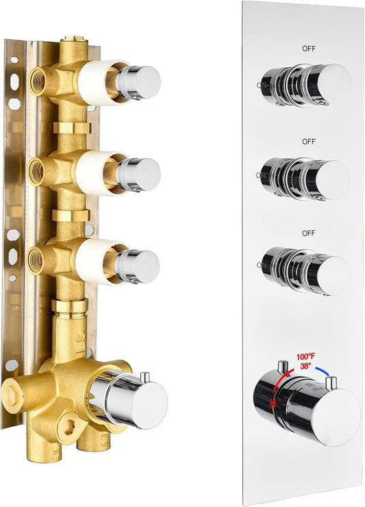 3-Way Chrome Shower Diverter Valve | Thermostatic Brass 3-Function Mixer | by OMEKNTOP
