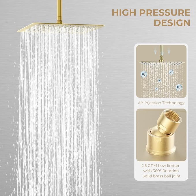 High Pressuer Square Rain Shower Head, Ultra Thin, SUS304 Stainless Steel - Image 2