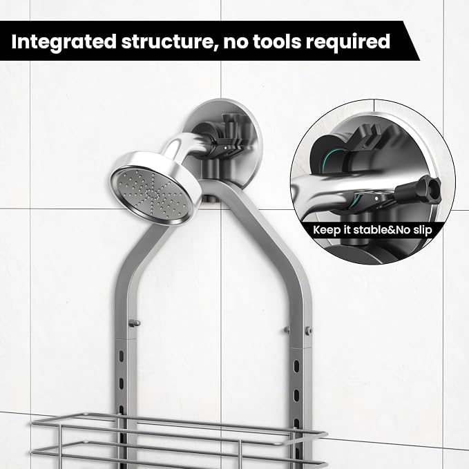 Shower Caddy Hanging, Adjustable Anti-Swing-Over The Shower Head Caddy - Image 2
