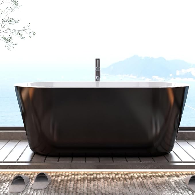 59 in Acrylic Freestanding Bathtub, Contemporary Stand Alone Tub, Oval Bathtub by GarveeTech