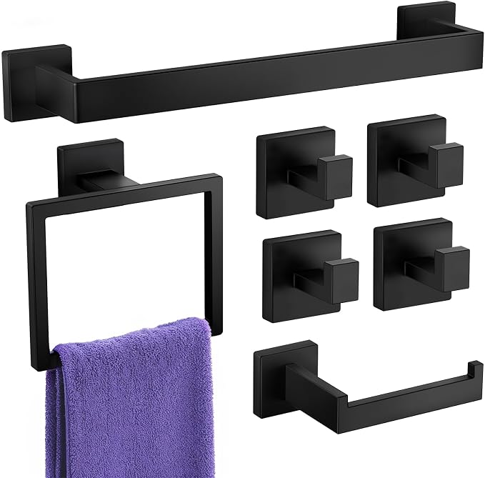7-Pieces Towel Racks for Bathroom, SUS304 Matte Black Bathroom Accessory Set by LckpptInc