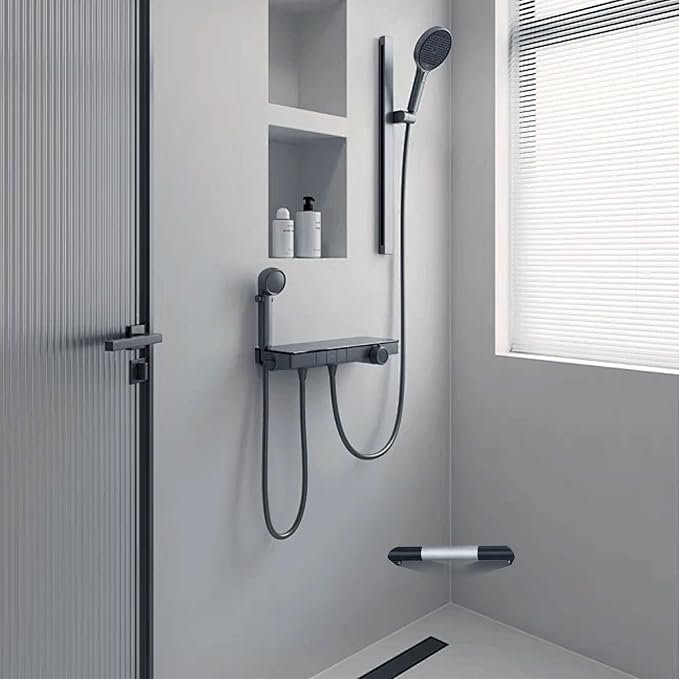 Shower Foot Rest Bar, Matte Black Corner Shower Foot Rest - Image 7