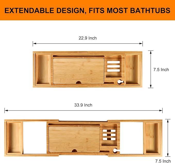 Premium Bamboo Bathtub Caddy Tray - Image 4
