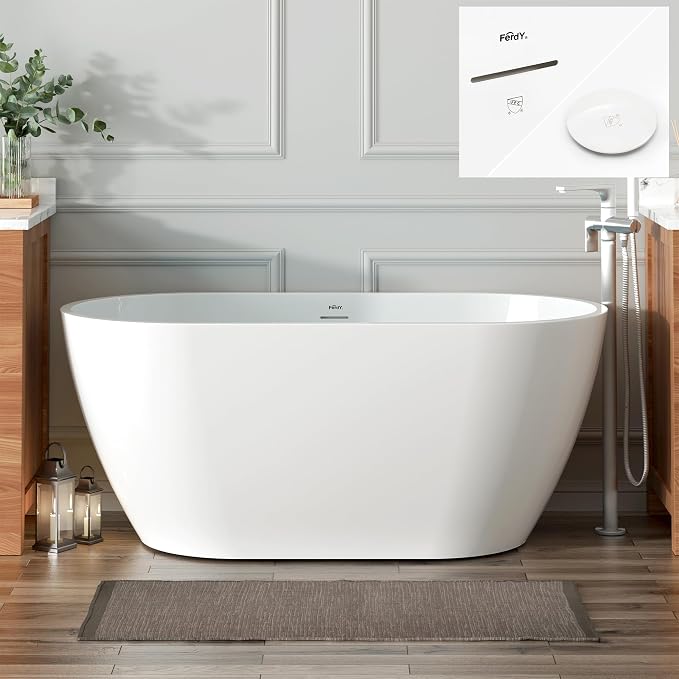 FerdY Bali 55" Freestanding Bathtub, Glossy White Freestanding soaking tub by FerdY