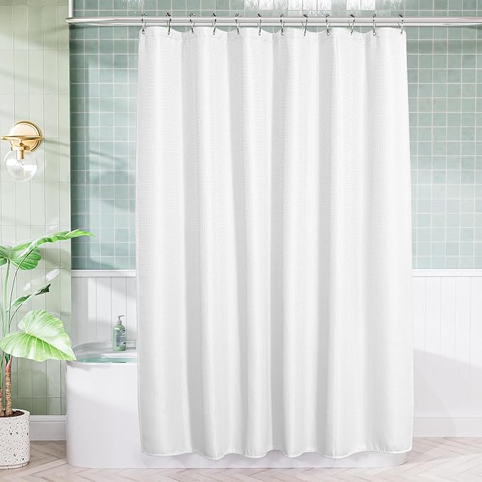 AmazerBath White Shower Curtain 80 Inches Long, Waffle Shower Curtain 72x80 - Image 8