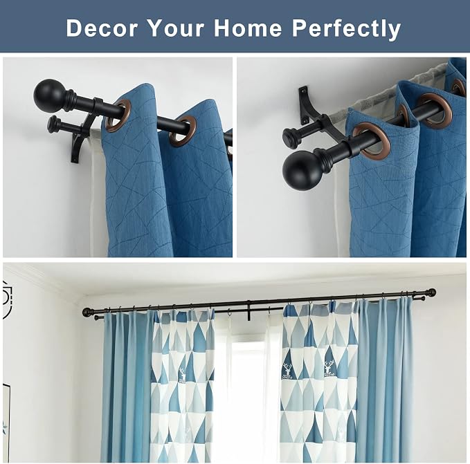 Double Curtain Rod 28 to 48 inch, Adjustable 1 inch Double Drapery Rod Rods - Image 3