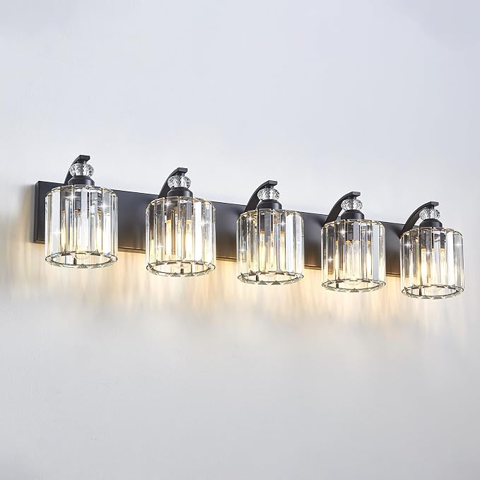 5-Light Black Bathroom Light Fixture Modern Vanity Lights Over Mirror Vintage by Zqoyn